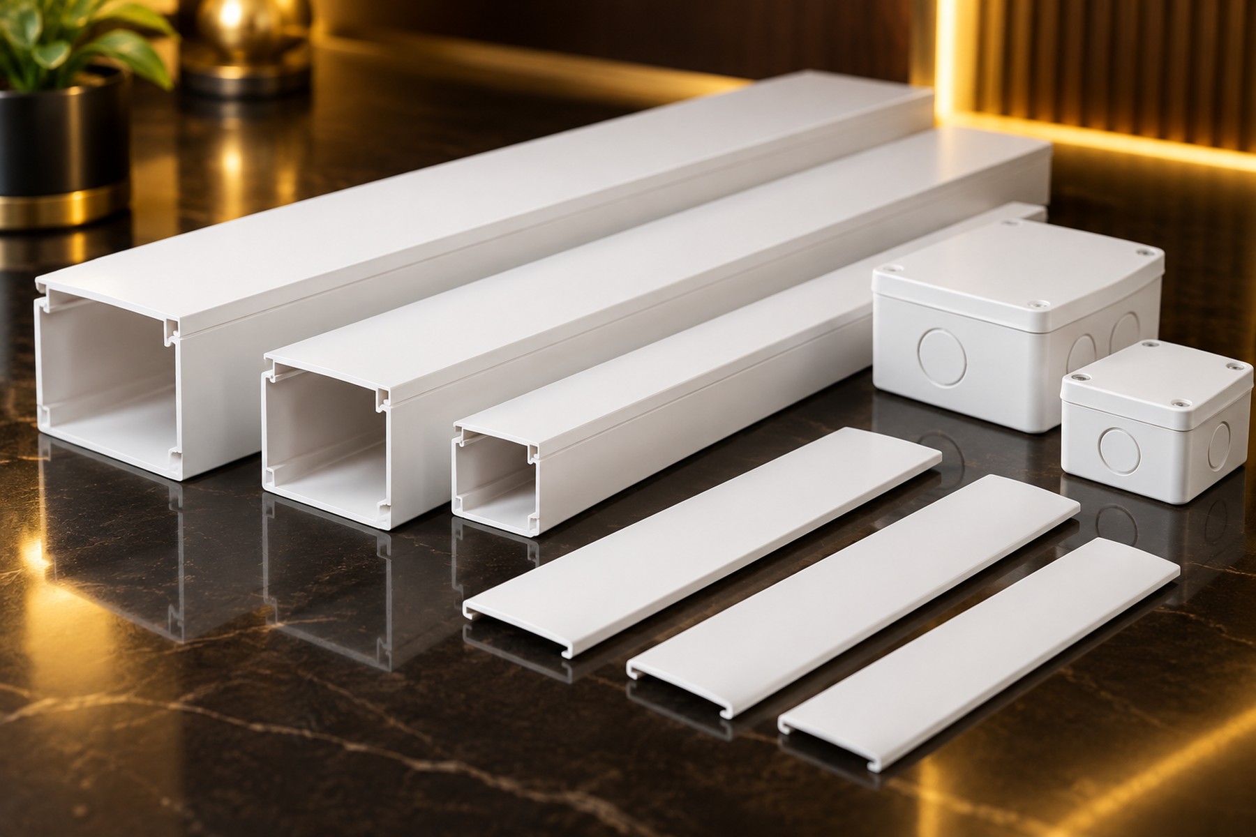 PVC casing and capping troughs, covers and junction boxes
